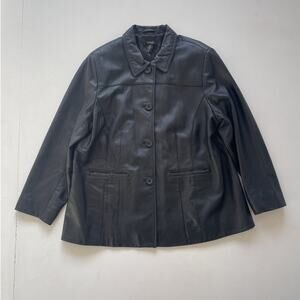 Vtg Y2K Black Button Up Collared Chore Coat Jacket / 20W / Plus Grunge Minimal